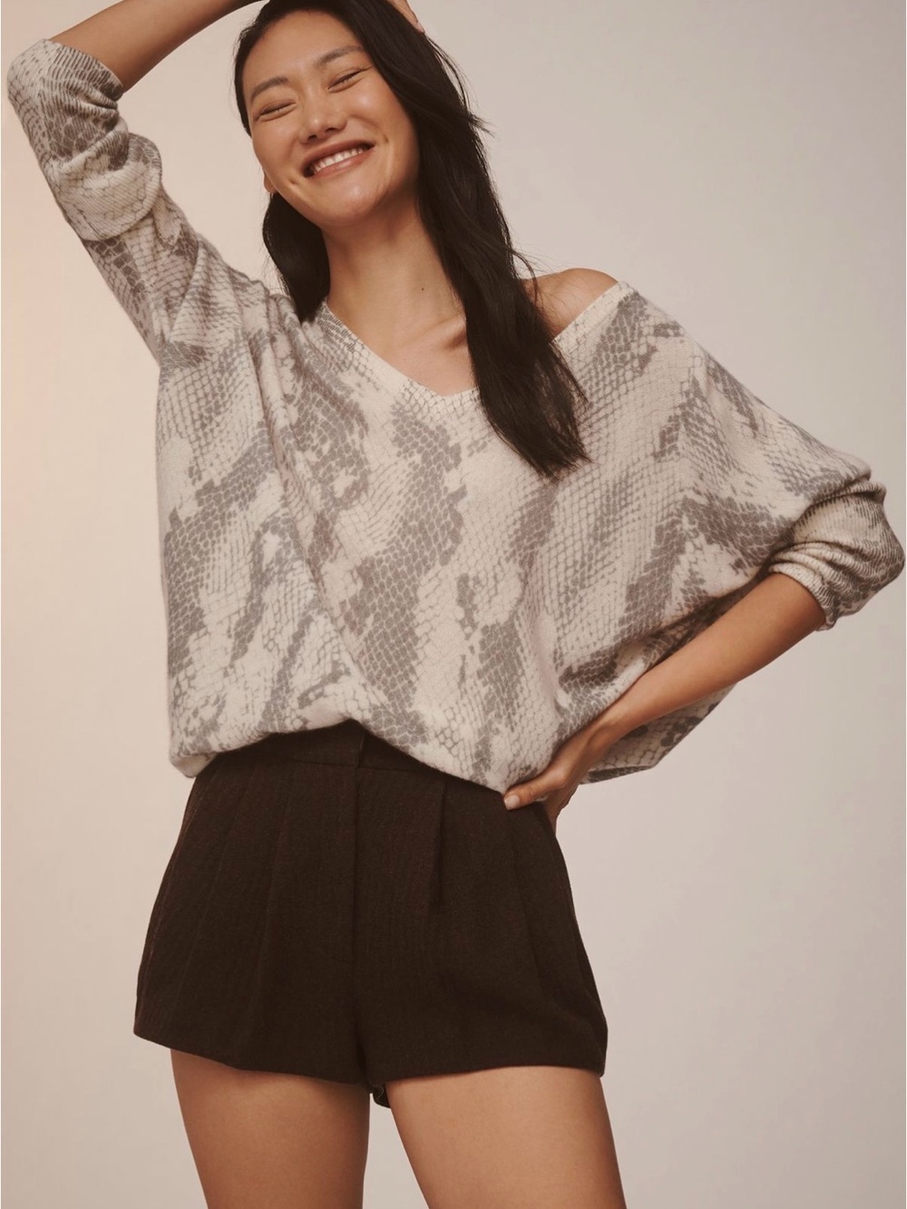 Anthropologie Maeve Snake-Print V-Neck Cashmere Sweater
